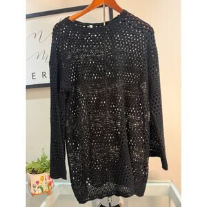 Black Open Knit Swim Cover-Up | Size Medium | Lightweight Beach Layer